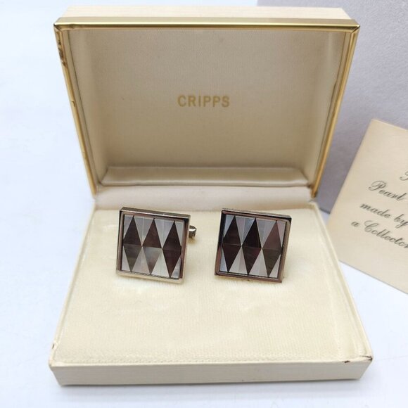 Vintage Cripps Mother Of Pearl Inlay Square Cufflinks - Picture 2 of 5